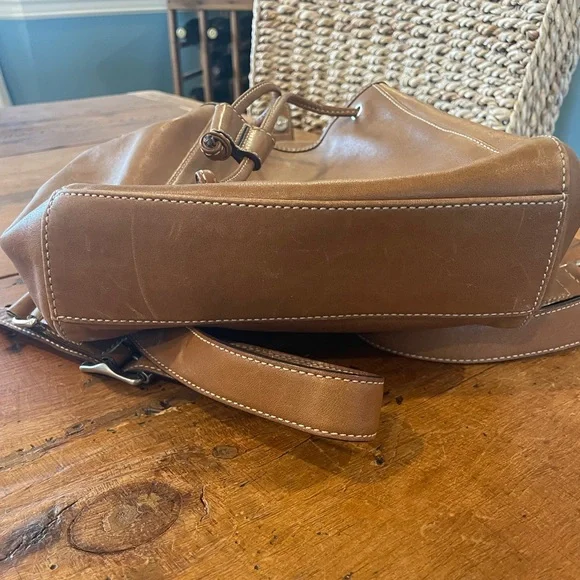 Coach Classic Tan Leather Drawstring Backpack - Picture 7 of 7